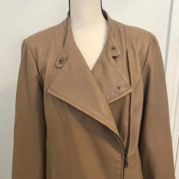 Live a Little Lamb Leather Moto Biker Jacket L Tan Camel - Picture 3 of 15